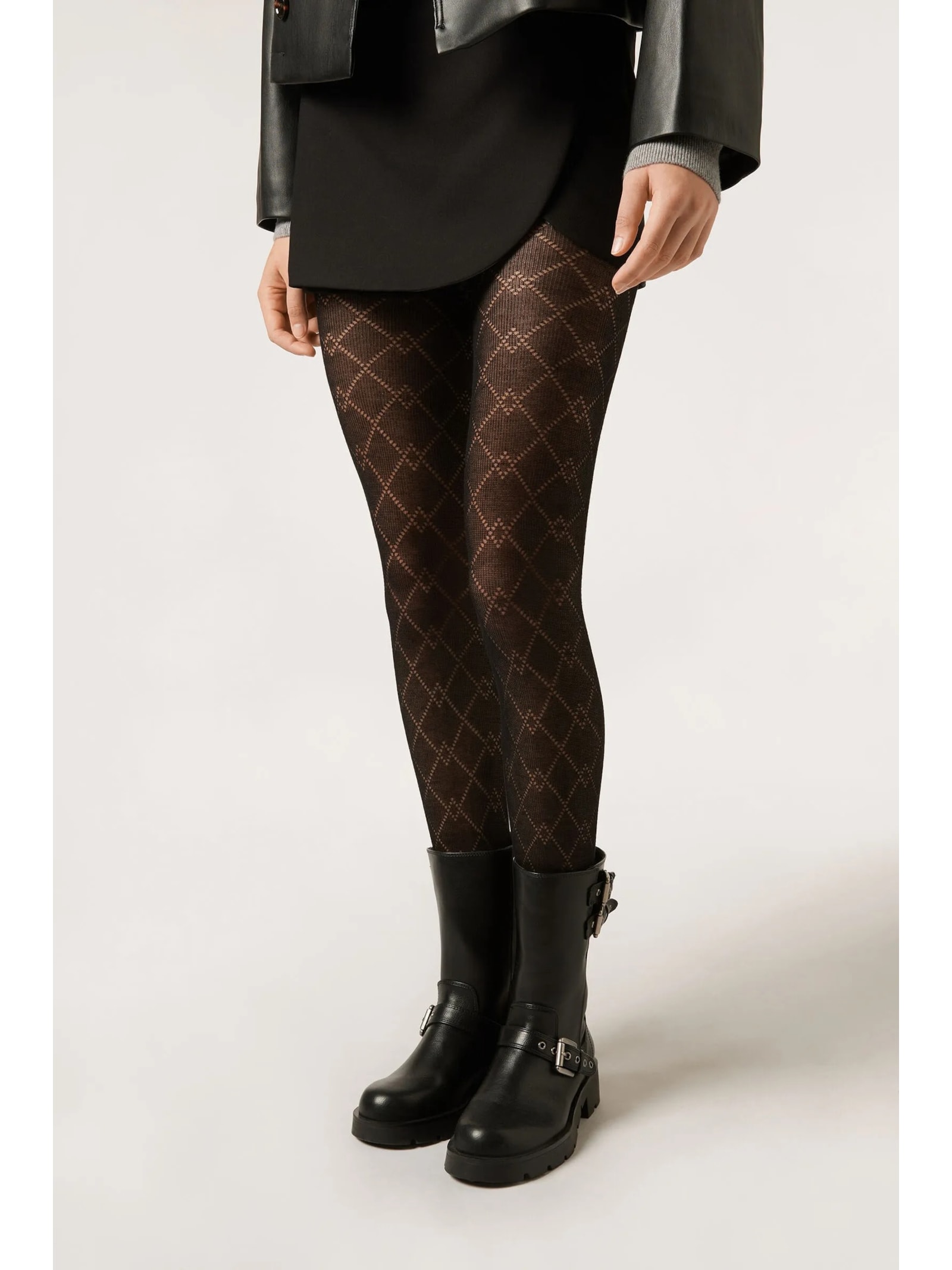 Meia-Calça Com Cashmere e Padrão De Losangos Preto Calzedonia