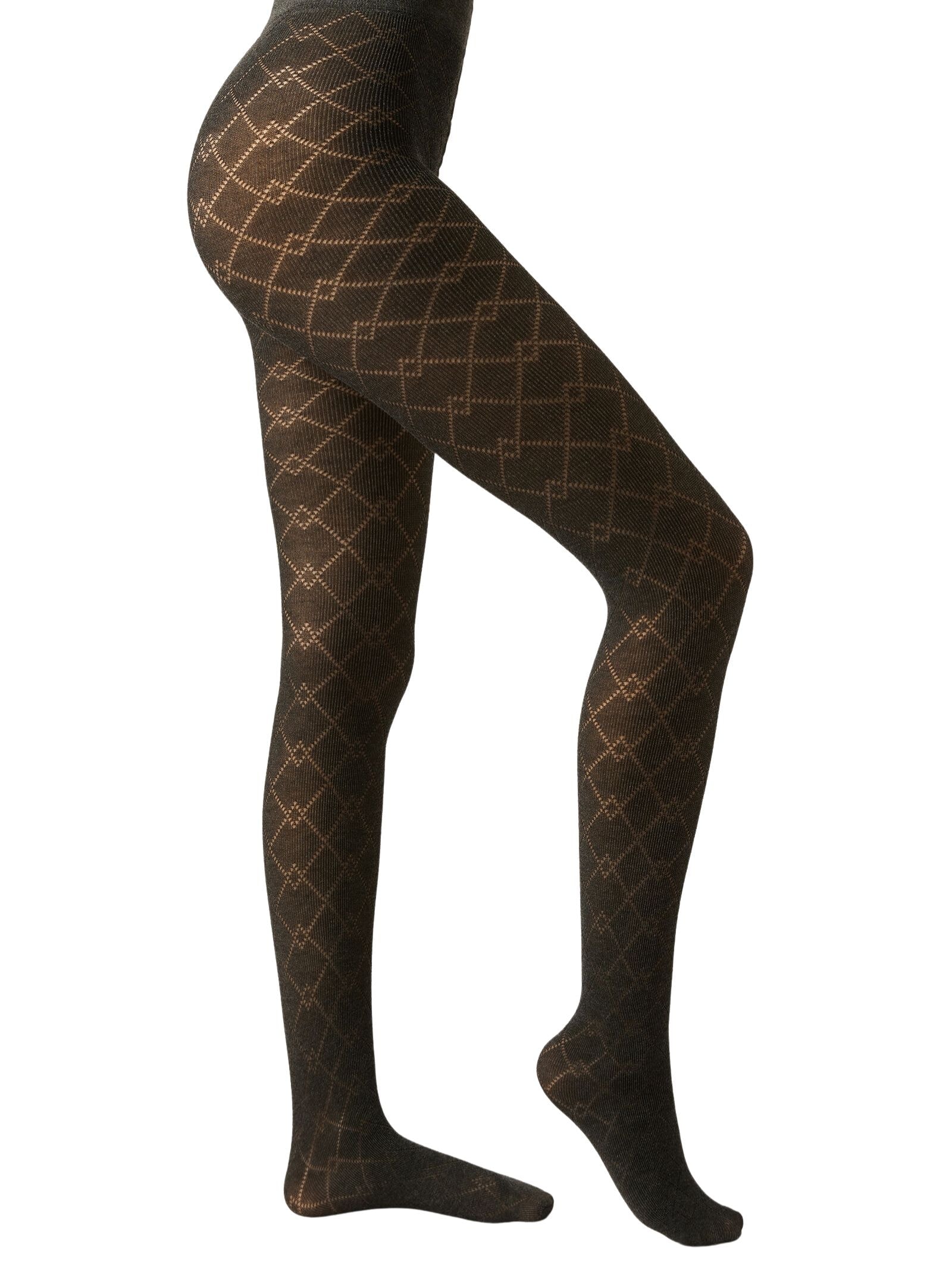 Meia-Calça Com Cashmere e Padrão De Losangos Preto Calzedonia