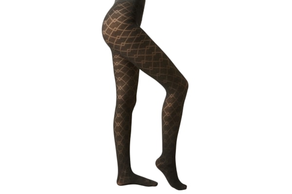 Meia-Calça Com Cashmere e Padrão De Losangos - Preto