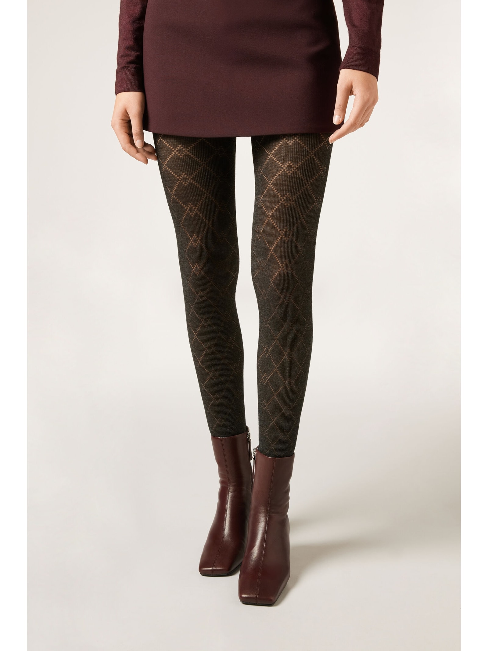Meia-Calça Com Cashmere e Padrão De Losangos Preto Calzedonia