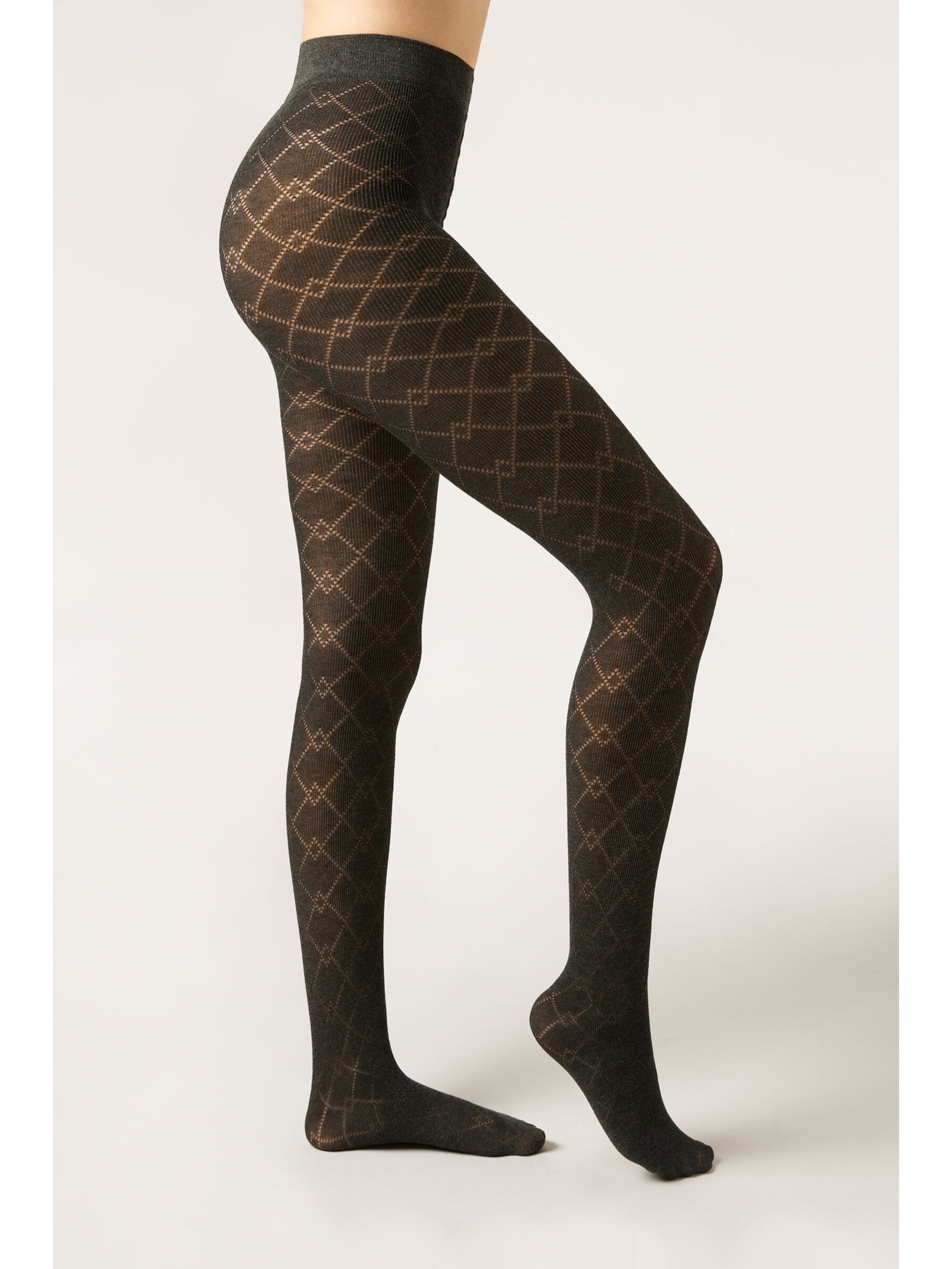 Meia-Calça Com Cashmere e Padrão De Losangos Preto Calzedonia