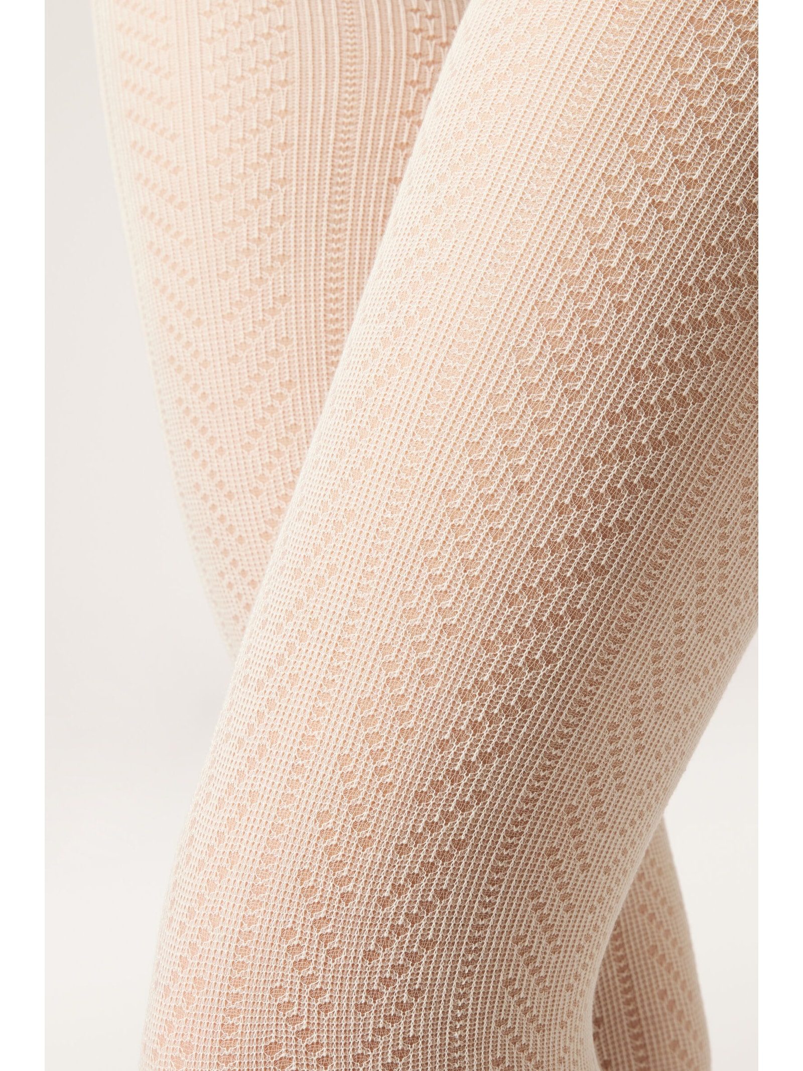 Meia-Calça Com Cashmere e Padrão Geométrico Off-White Calzedonia