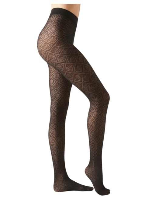 Meia-Calça Com Cashmere Perfurada – Preto