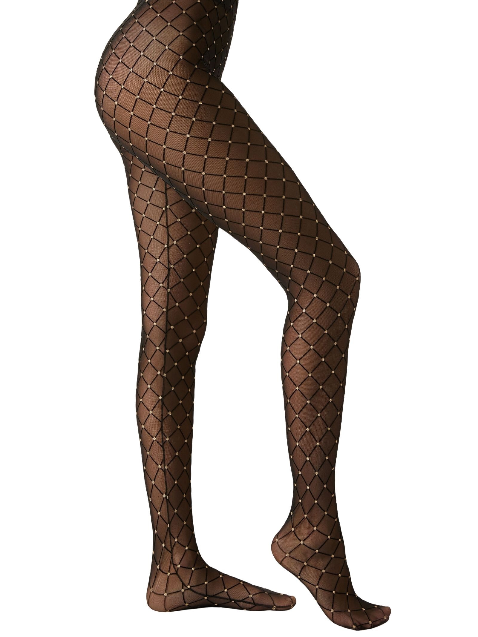 Meia-Calça Com Losangos Em Relevo e Strass Preto Calzedonia
