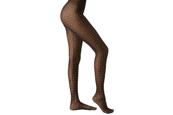 Meia-Calça Com Losangos Em Relevo e Strass - Preto