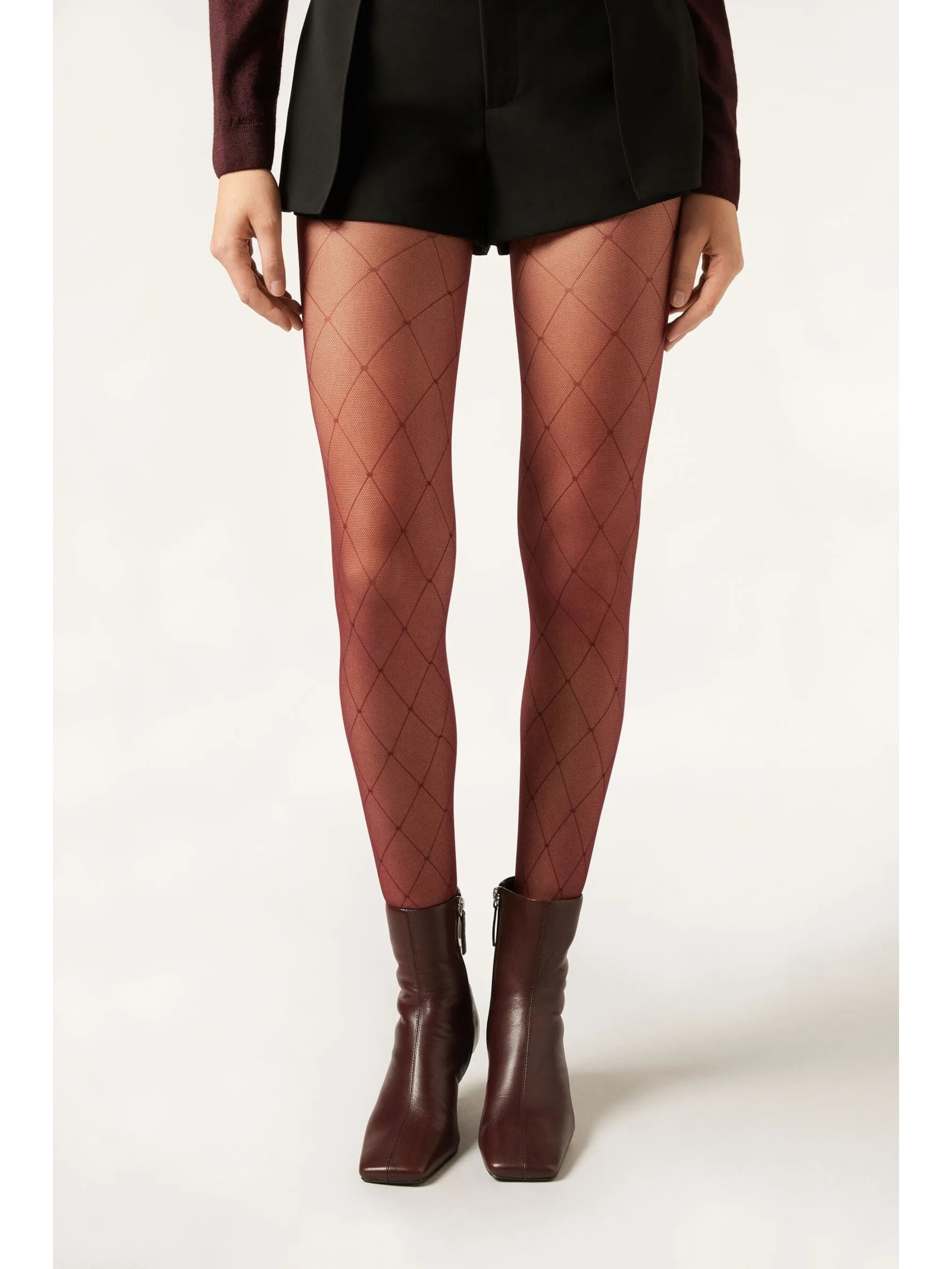 Meia-Calça Com Padrão Geométrico De Losangos Vermelho Calzedonia