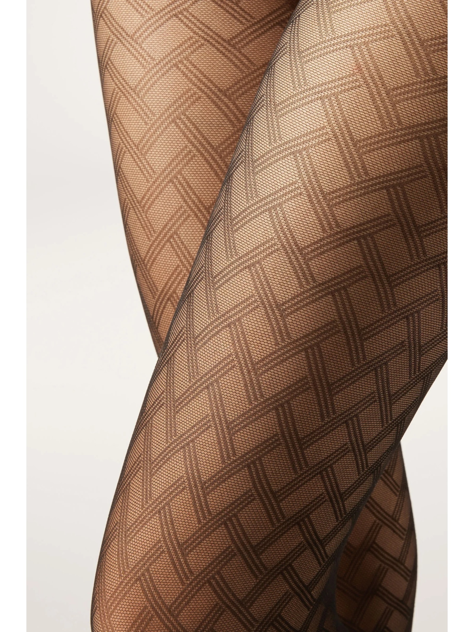 Meia-Calça Com Padrão Geométrico e Listras Preto Calzedonia