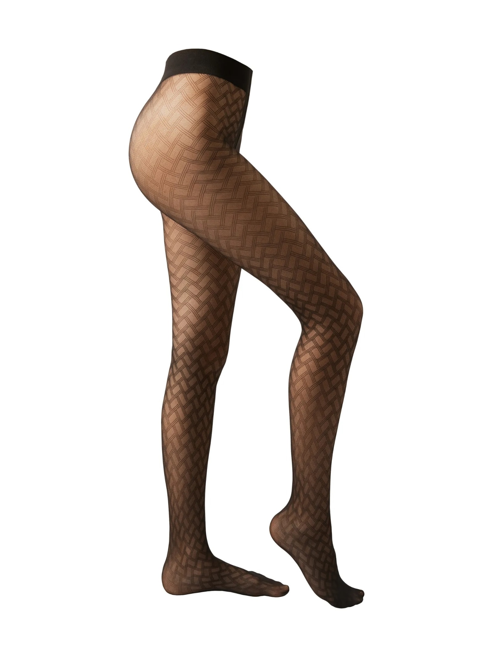 Meia-Calça Com Padrão Geométrico e Listras Preto Calzedonia