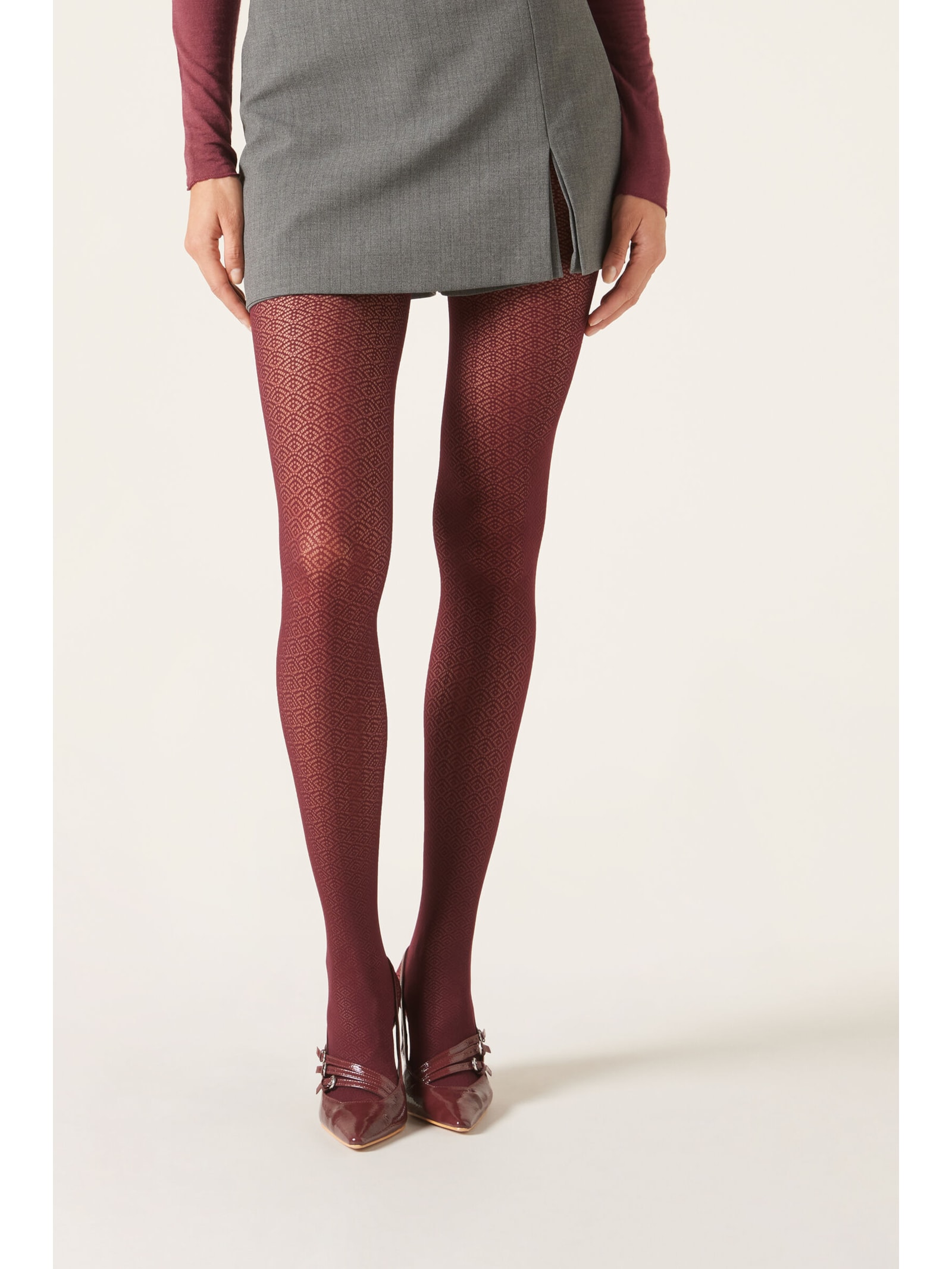 Meia-Calça Com Padrão Geométrico Fio 50 Vermelho Calzedonia