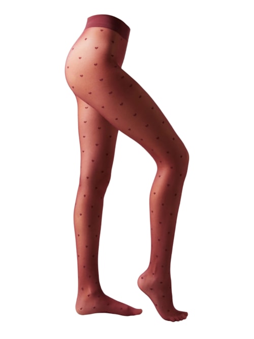 Meia-Calça Com Poás De Corações Fio 30 – Bordô