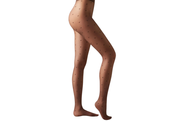 Meia-Calça Com Poás De Corações Fio 30 - Marrom