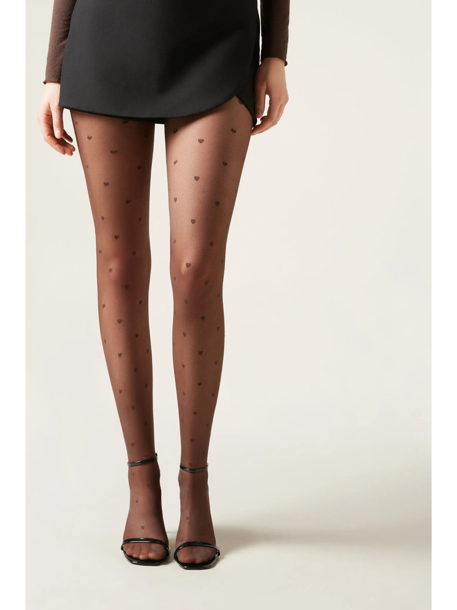 Meia-Calça Com Poás De Corações Fio 30 Marrom Calzedonia