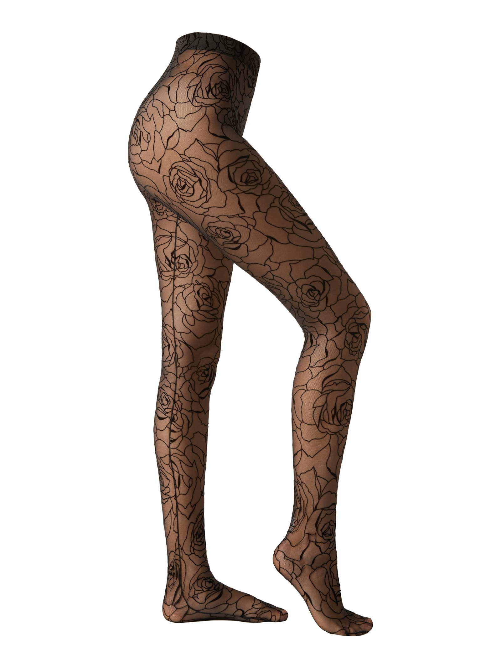 Meia-Calça Com Rosas Em Relevo Preto Calzedonia