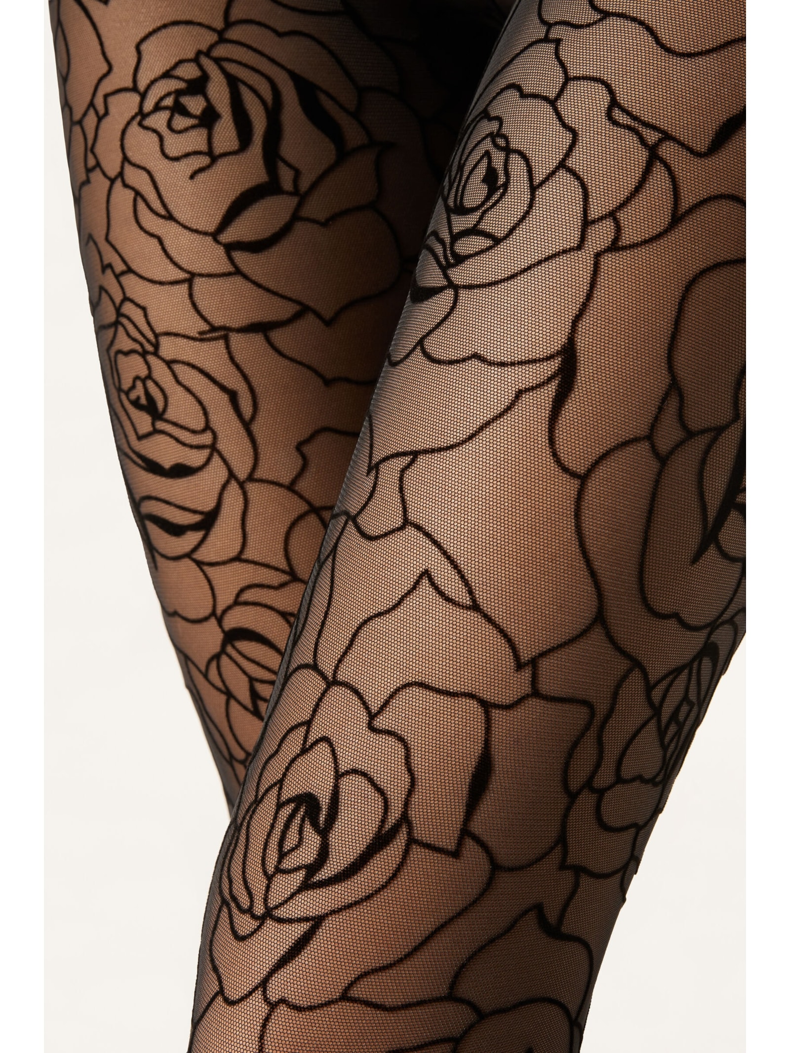 Meia-Calça Com Rosas Em Relevo Preto Calzedonia