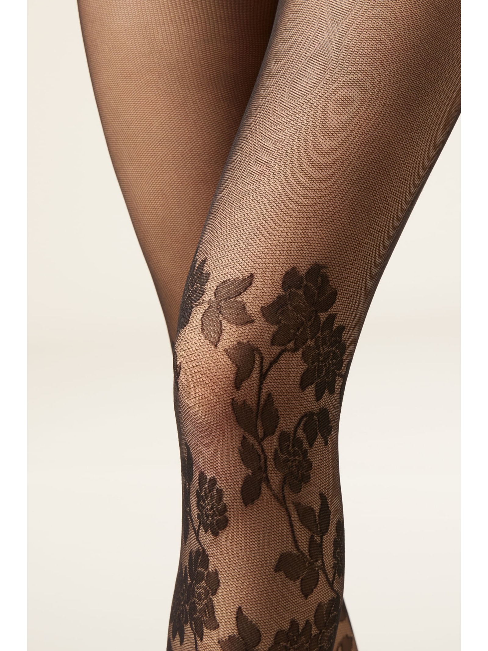 Meia-Calça Efeito Longuette Com Flores Preto Calzedonia