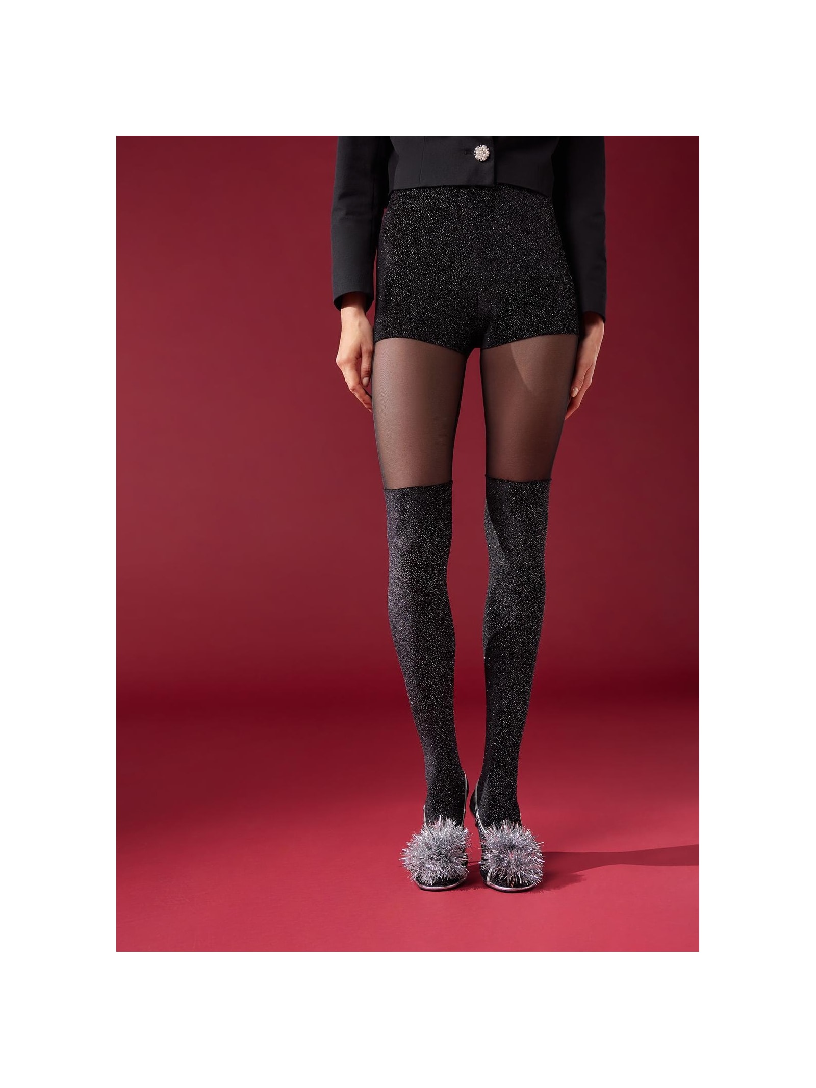 Meia-Calça Efeito Longuette e Hot Pant Preto Calzedonia