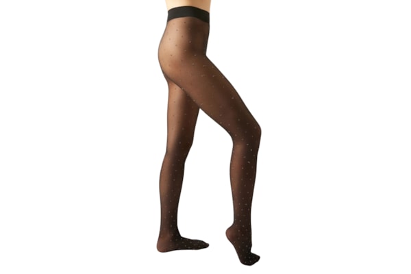 Meia-Calça Em Poá Degradê - Preto