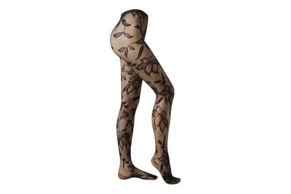 Meia-Calça Em Renda Com Macroflores - Preto