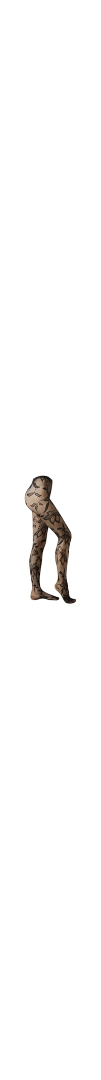 Meia-Calça Em Renda Com Macroflores - Preto
