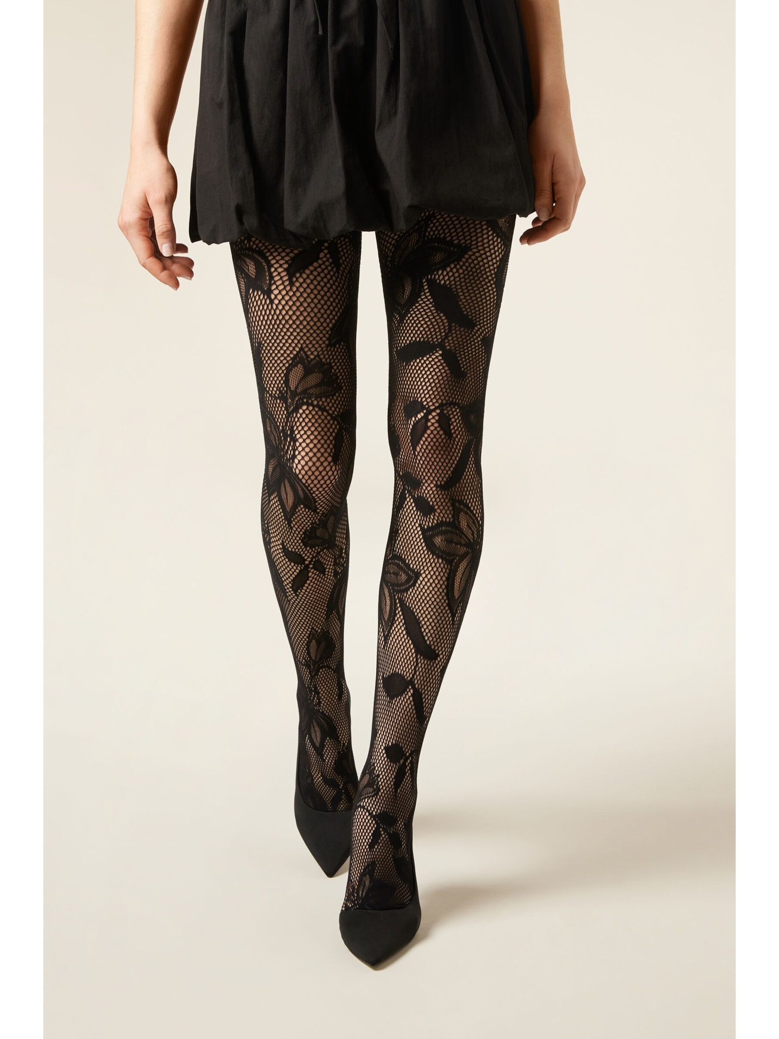 Meia-Calça Em Renda Com Macroflores Preto Calzedonia