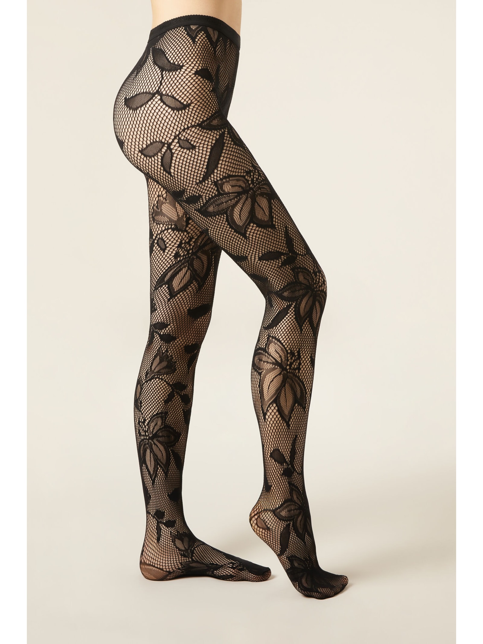 Meia-Calça Em Renda Com Macroflores Preto Calzedonia