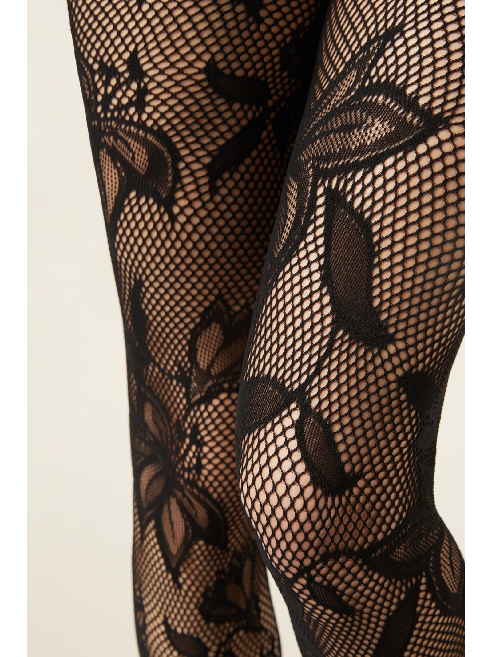 Meia-Calça Em Renda Com Macroflores Preto Calzedonia
