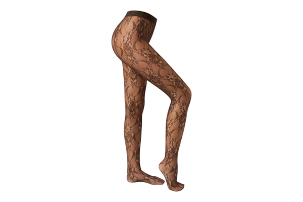 Meia-Calça Em Renda Com Padrão Floral - Marrom