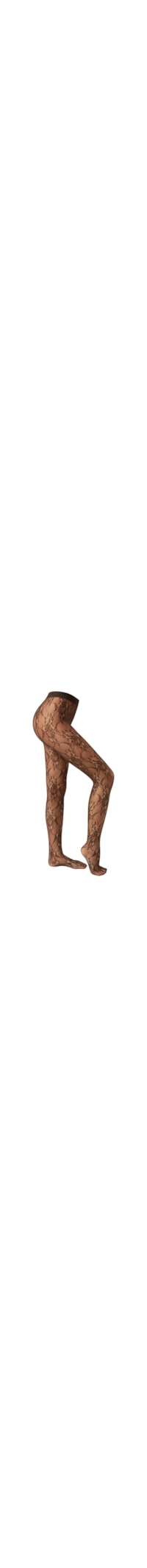 Meia-Calça Em Renda Com Padrão Floral - Marrom