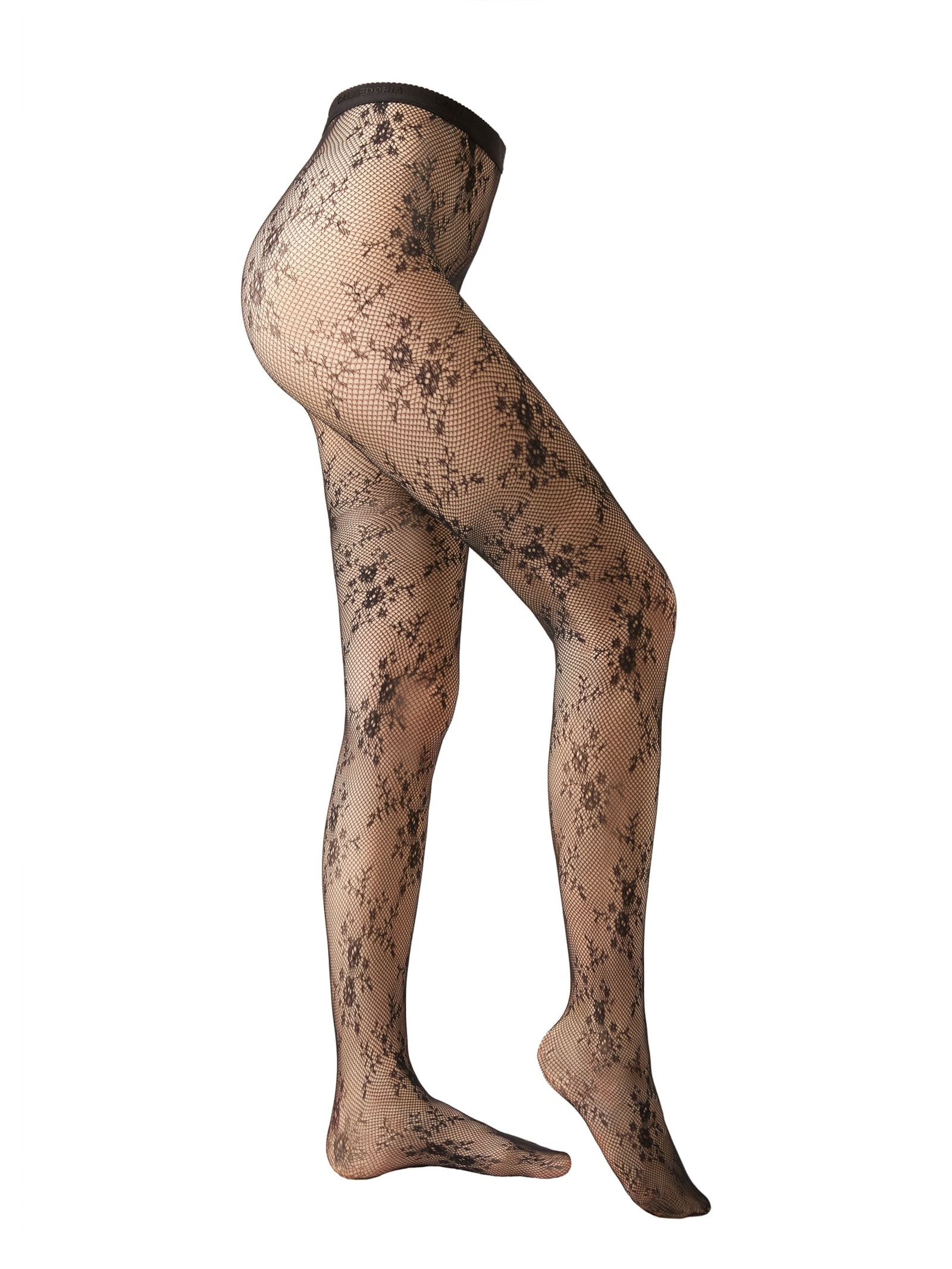 Meia-Calça Em Renda Com Padrão Floral Preto Calzedonia