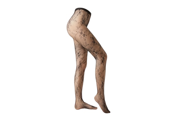 Meia-Calça Em Renda Com Padrão Floral - Preto