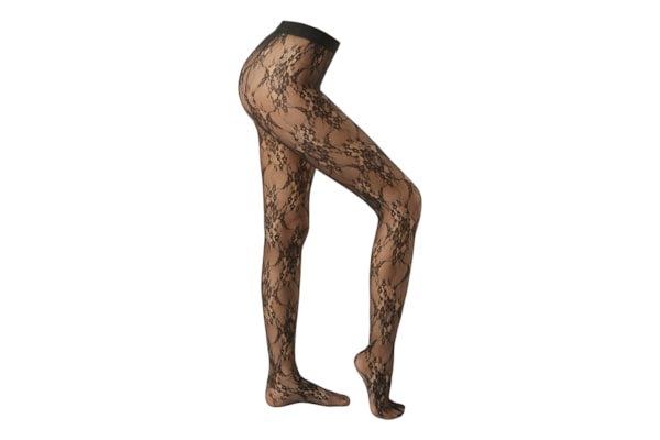 Meia-Calça Em Renda Com Padrão Floral - Preto