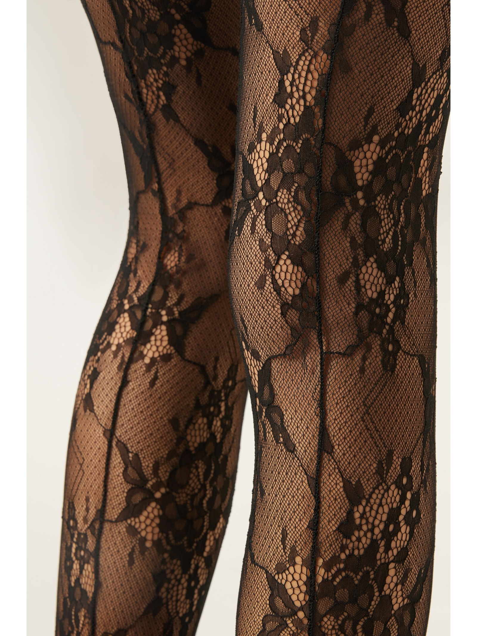 Meia-Calça Em Renda Com Padrão Floral Preto Calzedonia