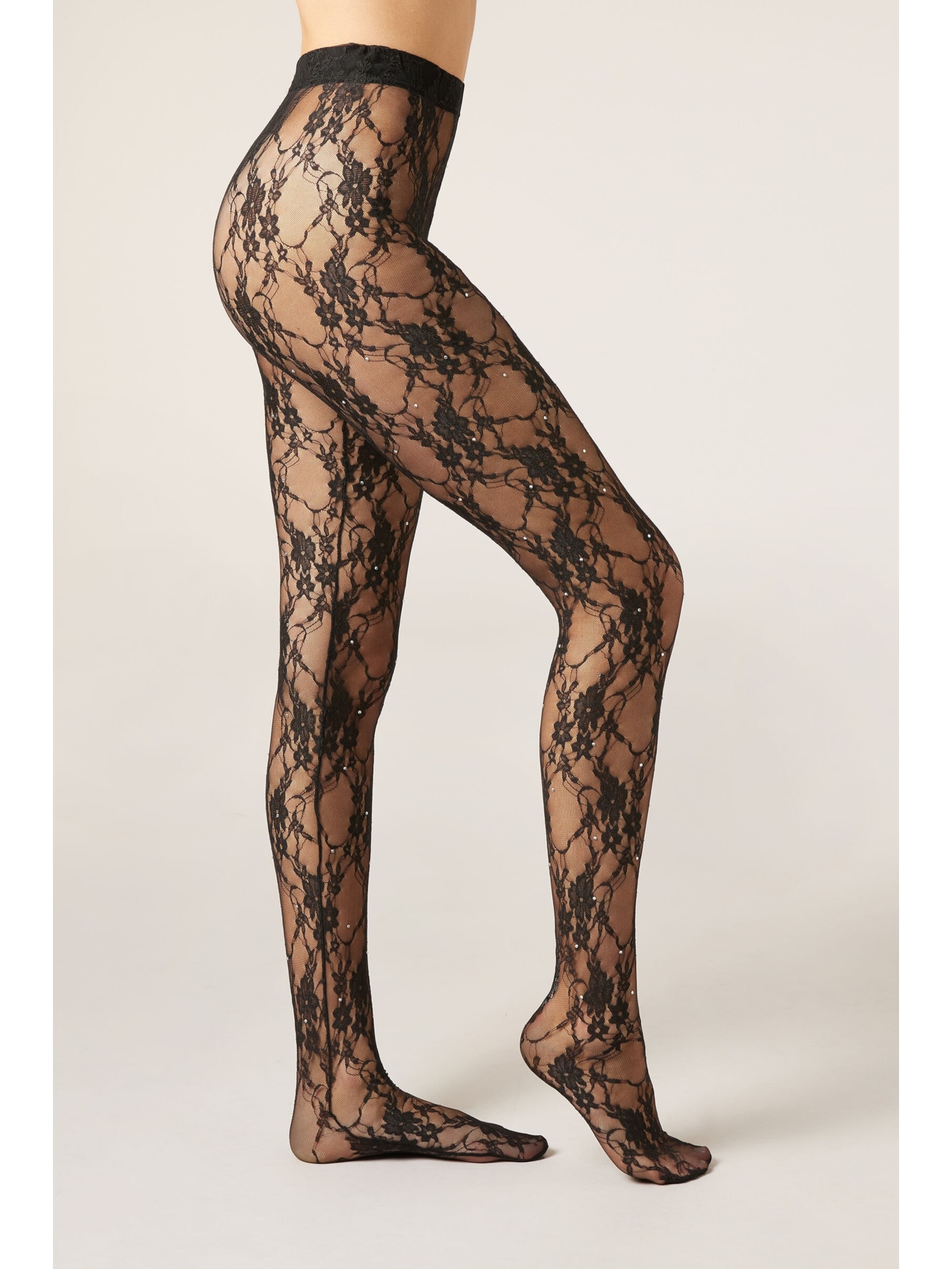 Meia-Calça Em Renda Com Strass Preto Calzedonia