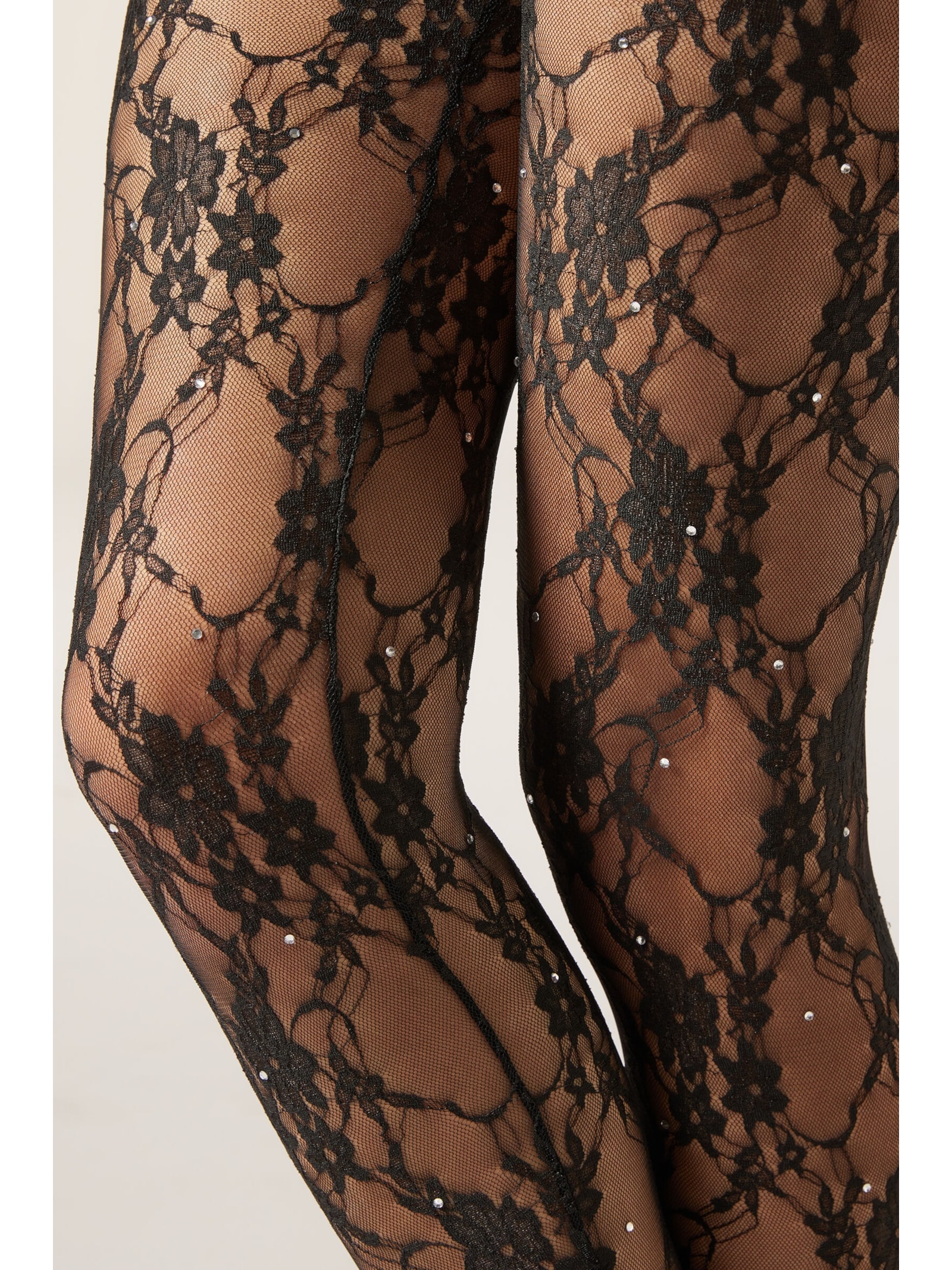 Meia-Calça Em Renda Com Strass Preto Calzedonia