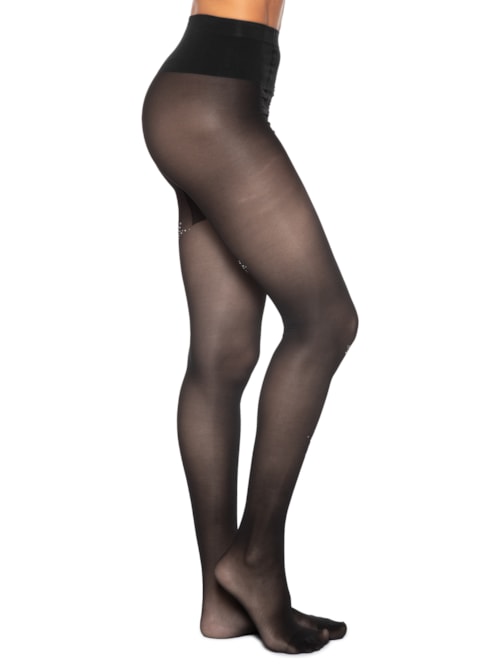 Meia Calça Feminina Estrela Strass - Preto