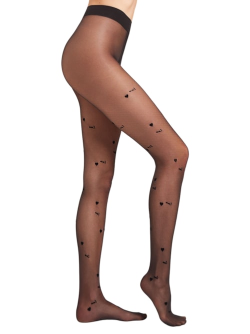 Meia-Calça Fio 30 Texto Love Em Relevo – Preto