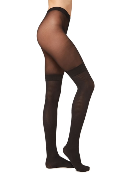 Meia-Calça Longuette Canelada – Preto