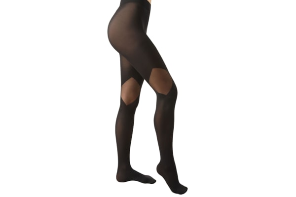Meia-Calça Opaca Com Detalhes Transparentes - Preto