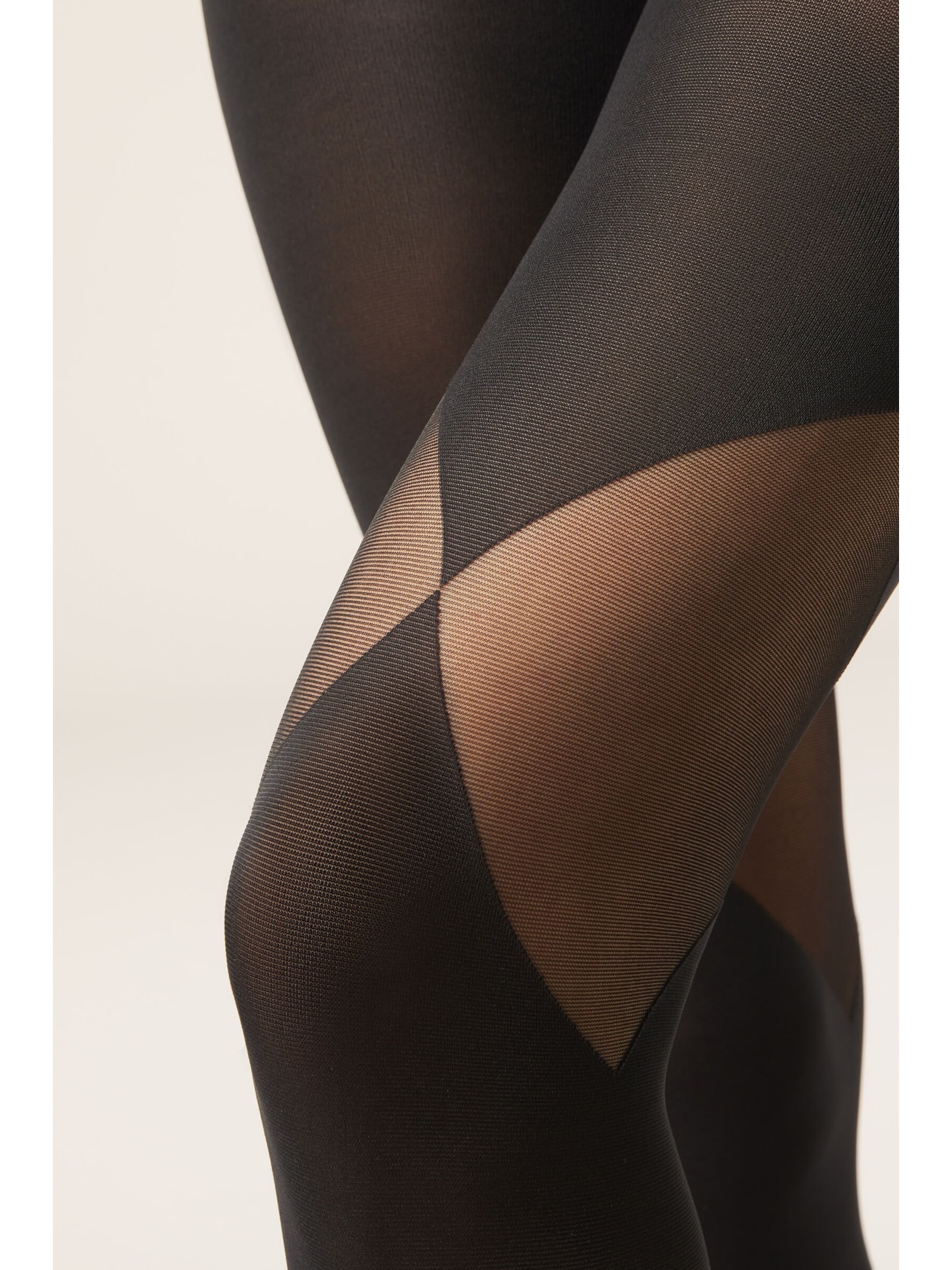 Meia-Calça Opaca Com Detalhes Transparentes Preto Calzedonia