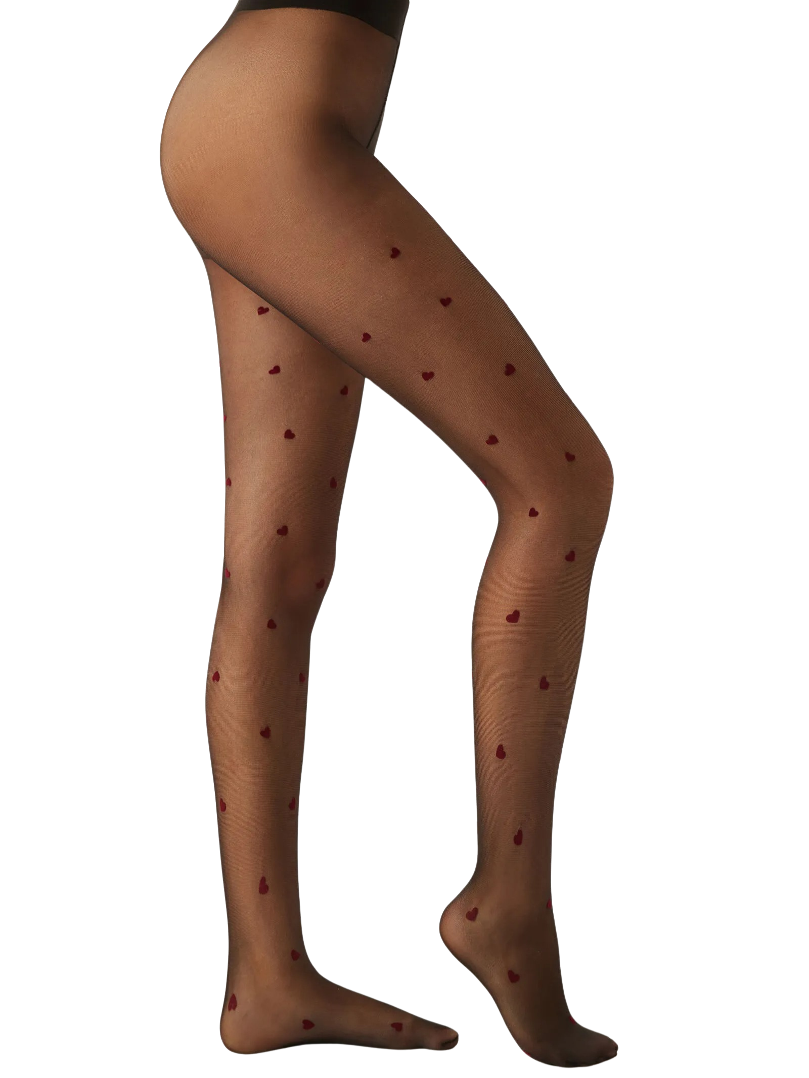 Meia-Calça Transparente Com Corações Em Relevo Fio 30 Preto Calzedonia