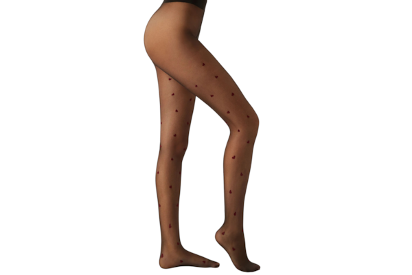 Meia-Calça Transparente Com Corações Em Relevo Fio 30 - Preto