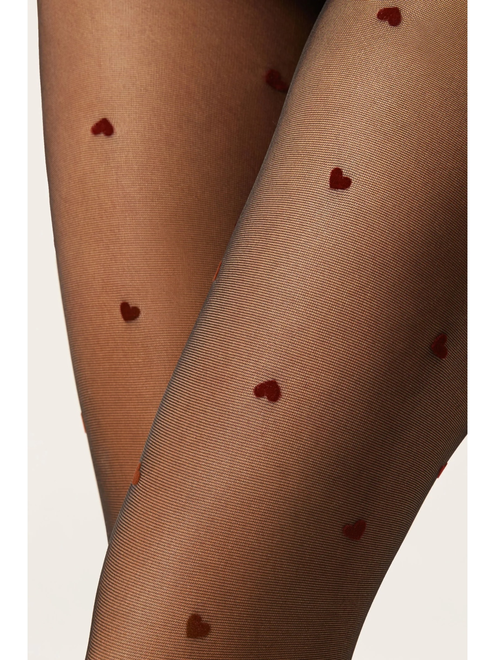 Meia-Calça Transparente Com Corações Em Relevo Fio 30 Preto Calzedonia