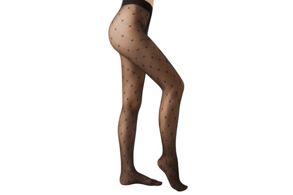 Meia-Calça Transparente Com Corações Fio 30 - Preto
