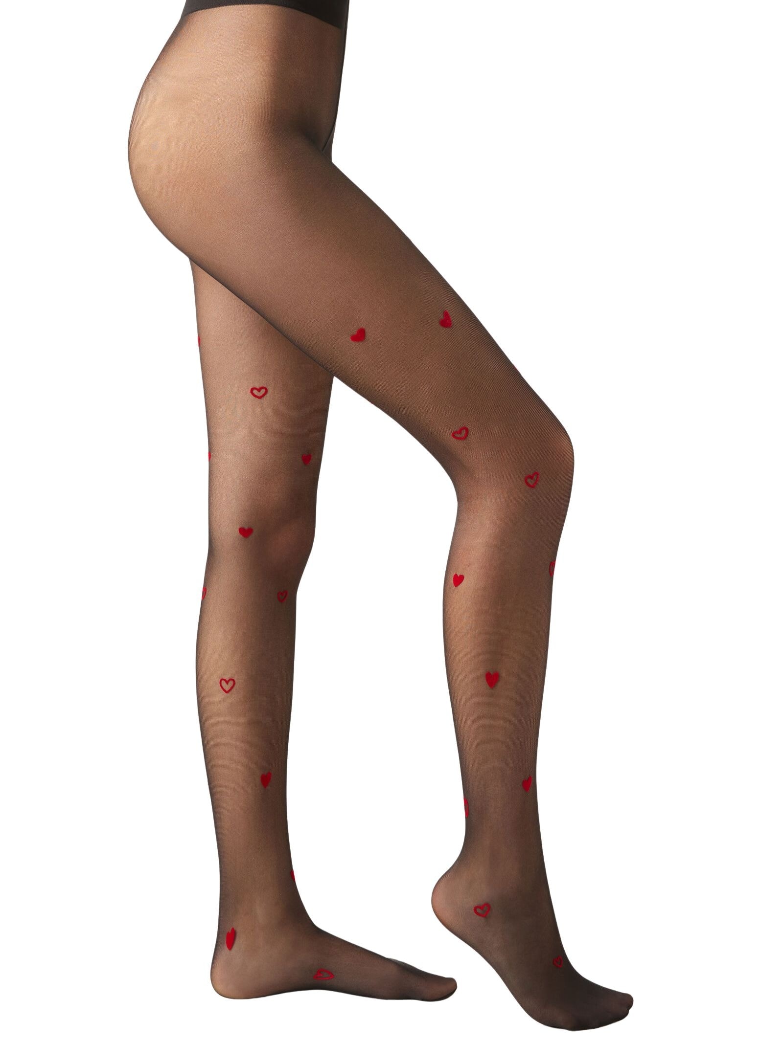 Meia-Calça Transparente Com Corações Fio 30 Vermelho Calzedonia