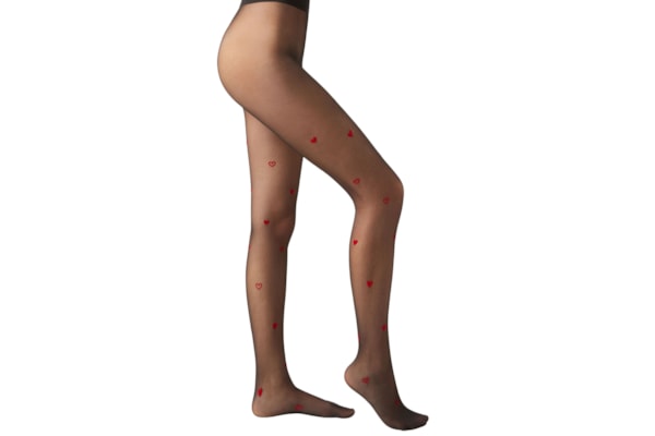 Meia-Calça Transparente Com Corações Fio 30 - Vermelho