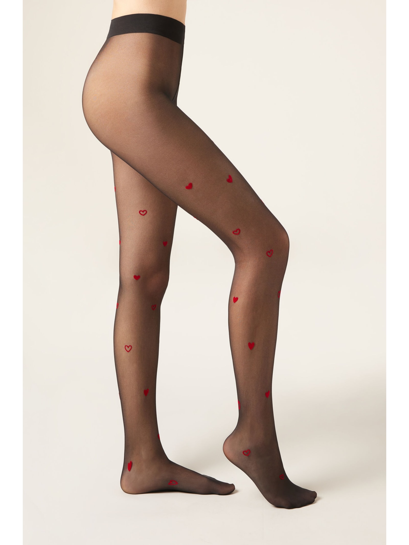 Meia-Calça Transparente Com Corações Fio 30 Vermelho Calzedonia