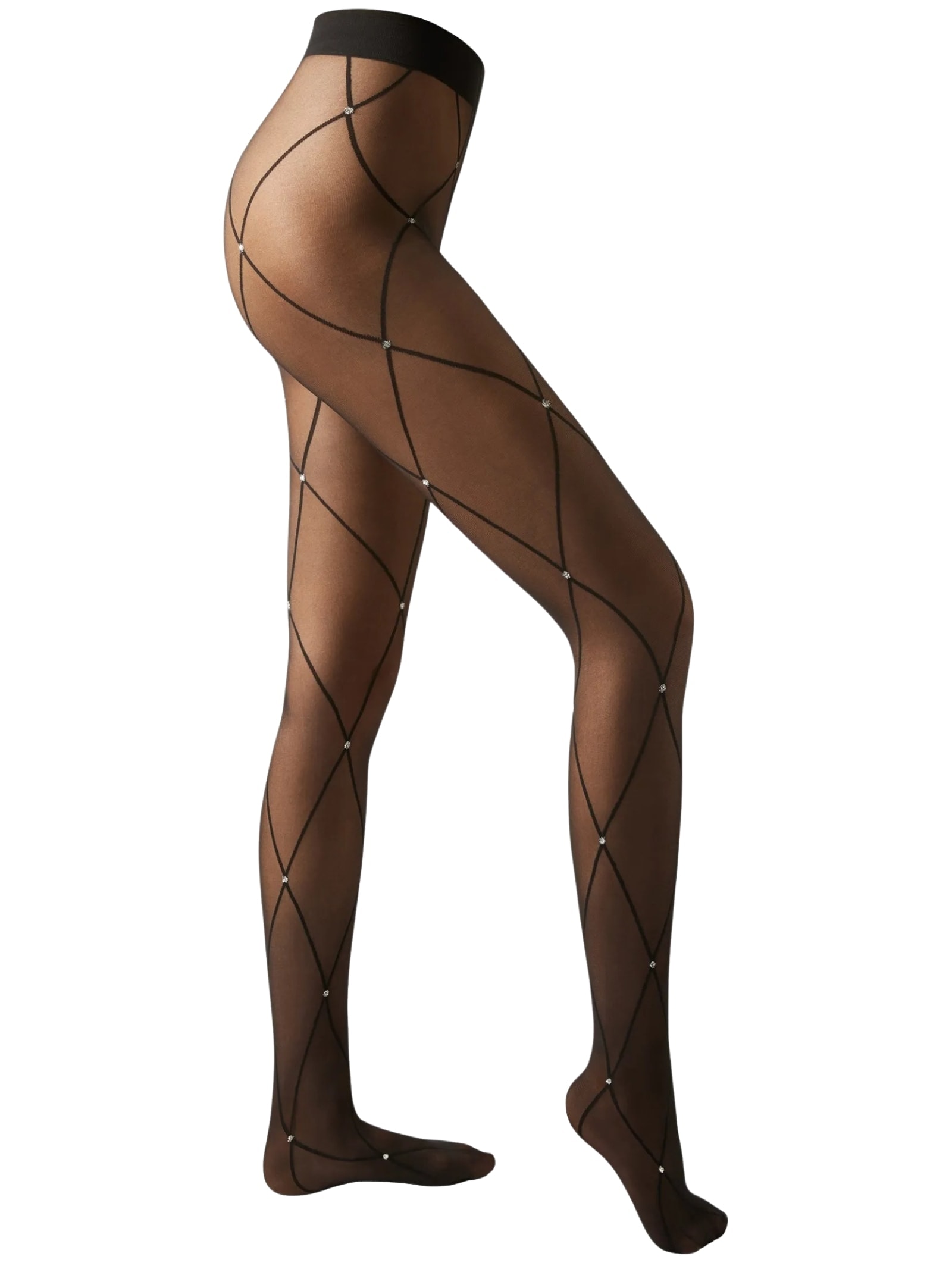 Meia-Calça Transparente Com Losangos e Brilho Preto Calzedonia