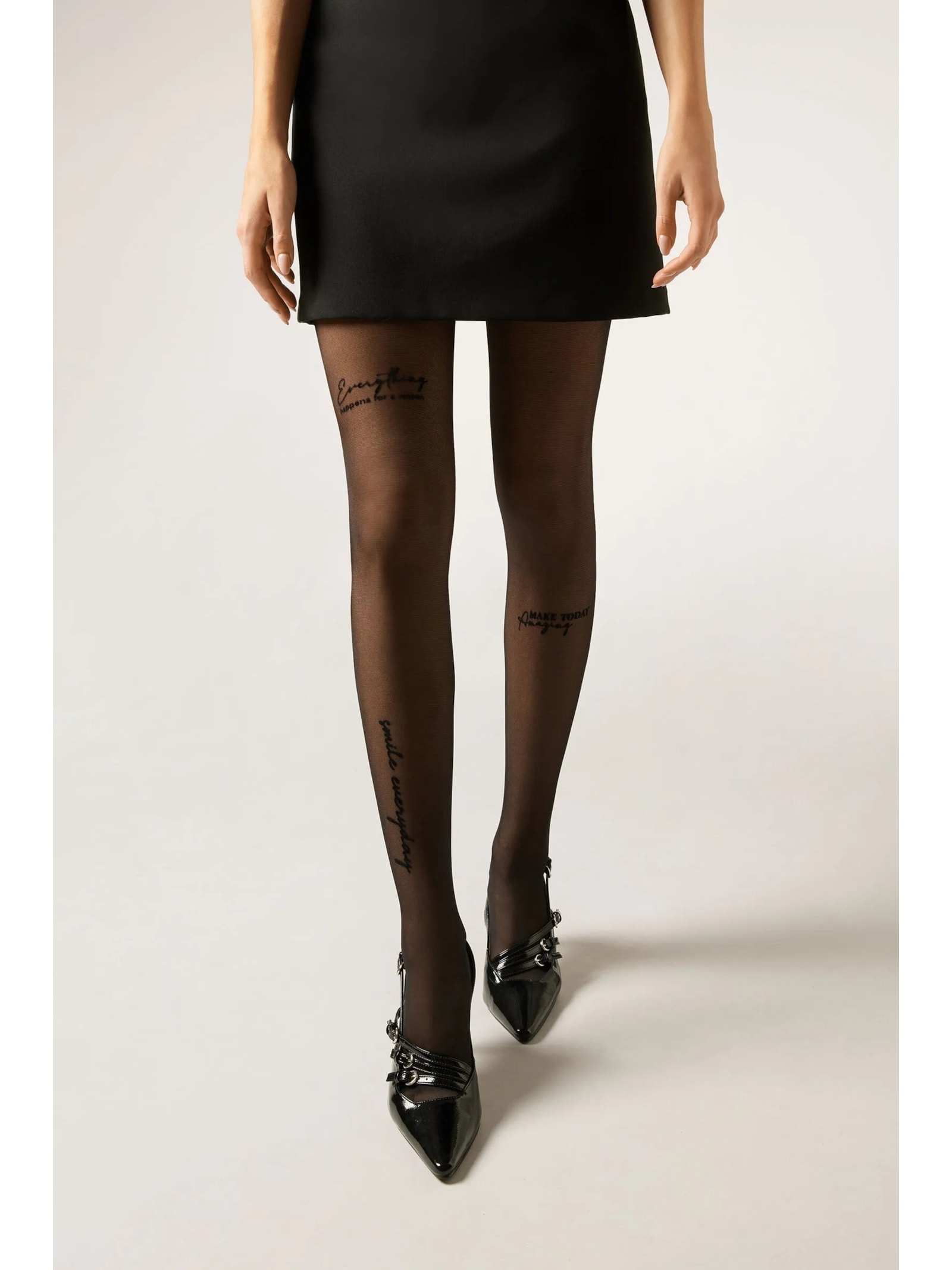 Meia-Calça Transparente Com Mensagem Positive Vibes Preto Calzedonia