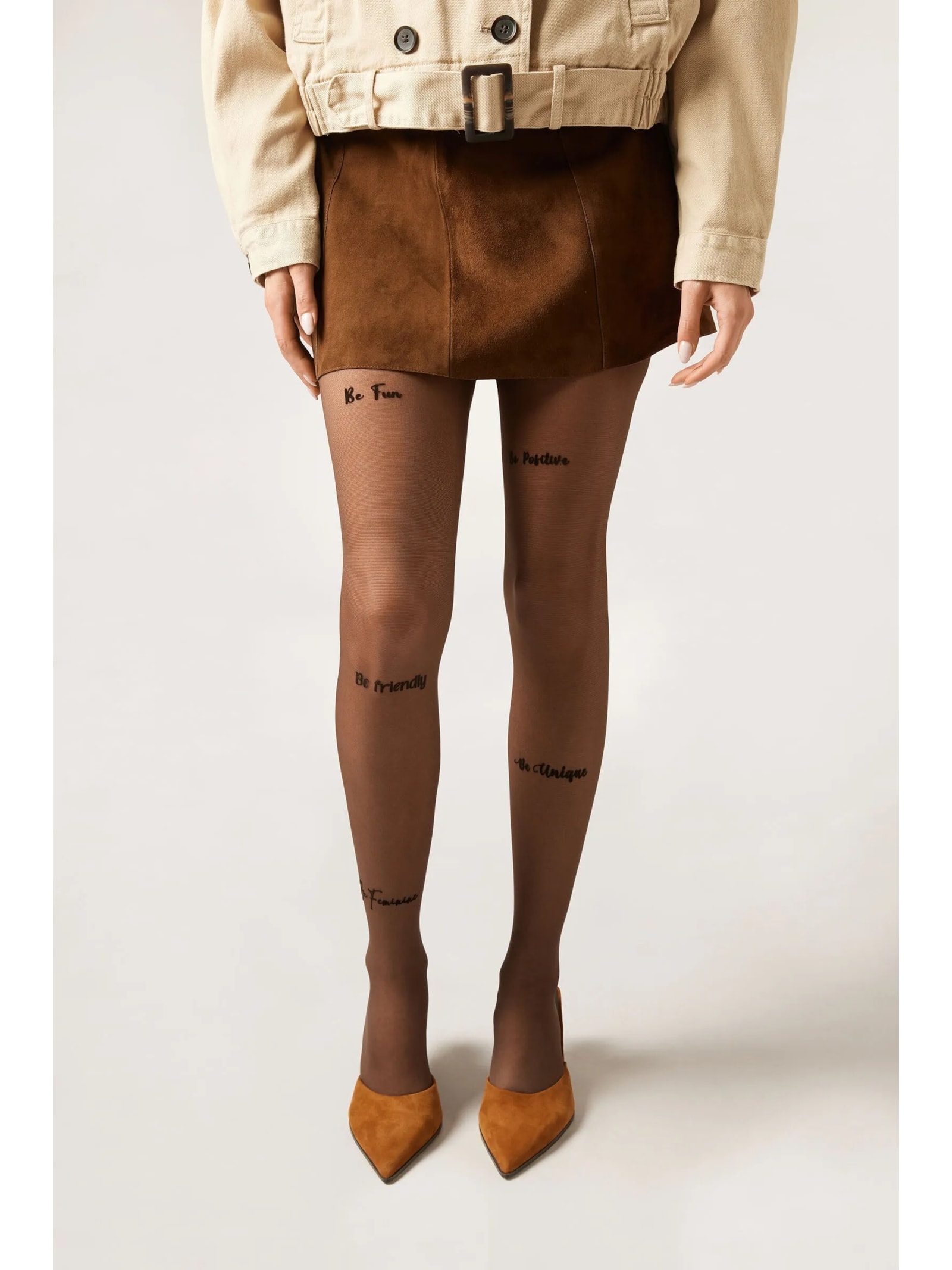 Meia-Calça Transparente Com Mensagem “to Be” Marrom Calzedonia