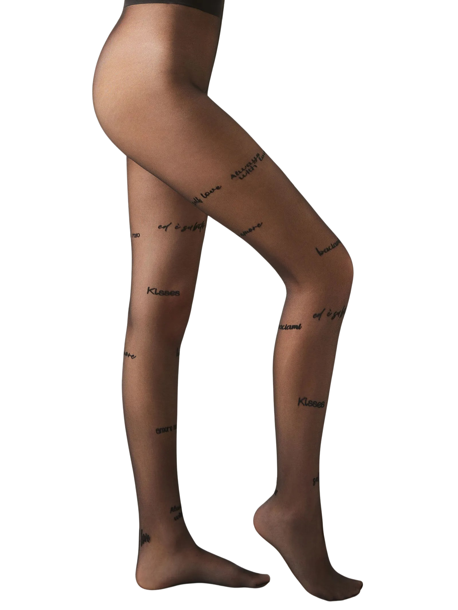 Meia-Calça Transparente Com Mensagens Escritas Fio 30 Preto Calzedonia